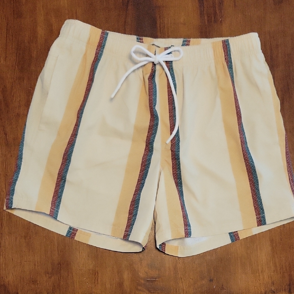Cotton On Men's Swim Shorts -  Cream With Bold Accent Stripes